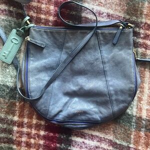 Blue leather fossil bag